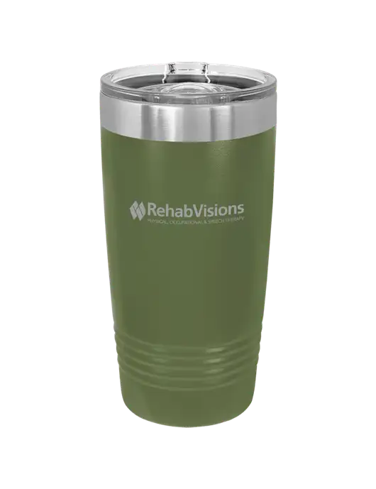 Polar Camel 20 oz Powder Coated Military Green Vacuum Insulated Tumbler w/RehabVisions Logo