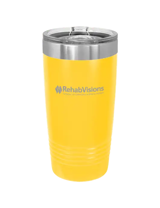 Polar Camel 20 oz Powder Coated Yellow Vacuum Insulated Tumbler w/RehabVisions Logo