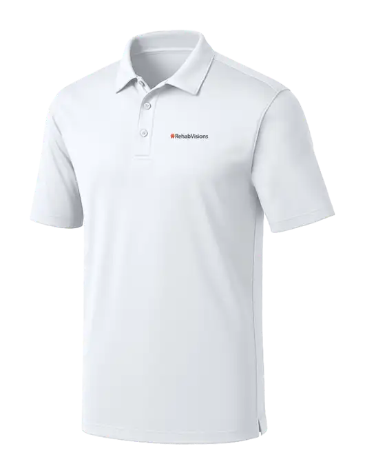 White Silk Touch Performance Polo w/RehabVisions Logo