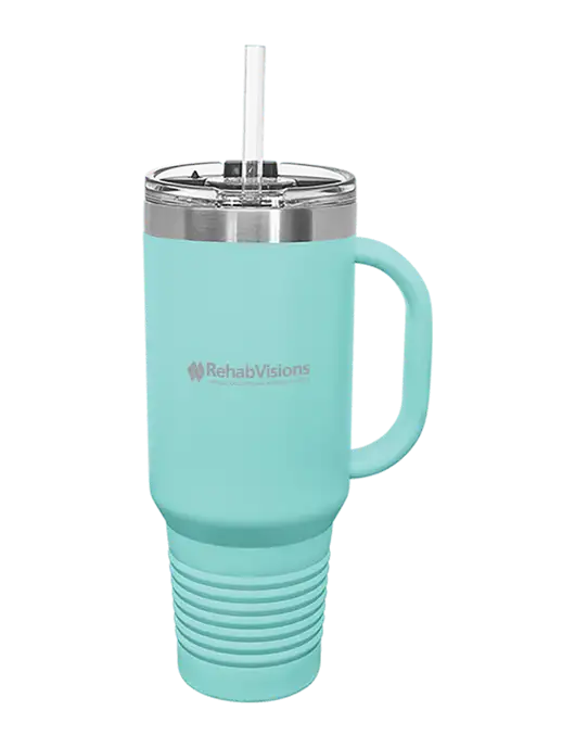 Polar Camel 40 oz. Powder Coated Vacuum Insulated Seafoam Travel Mug with Straw w/RehabVisions Logo