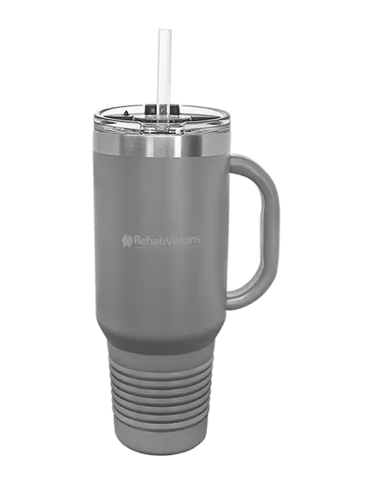 Polar Camel 40 oz. Powder Coated Vacuum Insulated Grey Travel Mug with Straw w/RehabVisions Logo