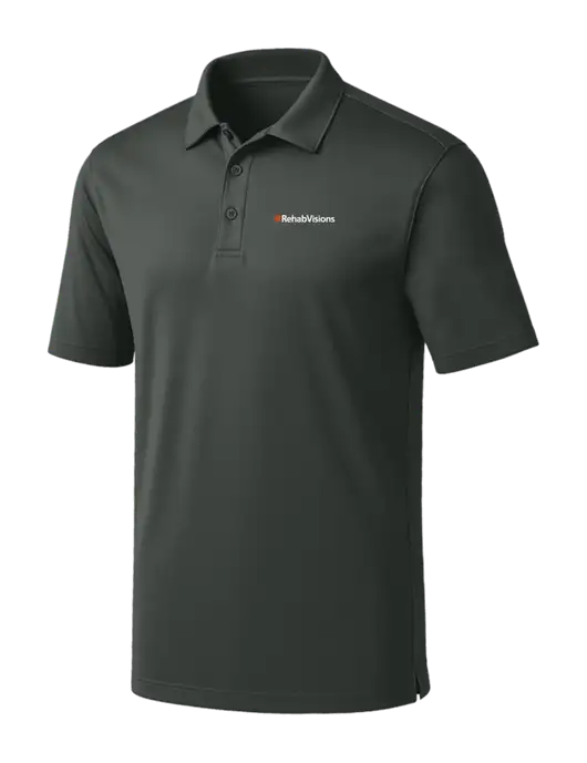 Dark Grey Silk Touch Performance Polo w/RehabVisions Logo
