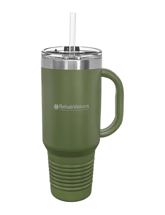 Polar Camel 40 oz. Powder Coated Vacuum Insulated Olive Travel Mug with Straw w/RehabVisions Logo