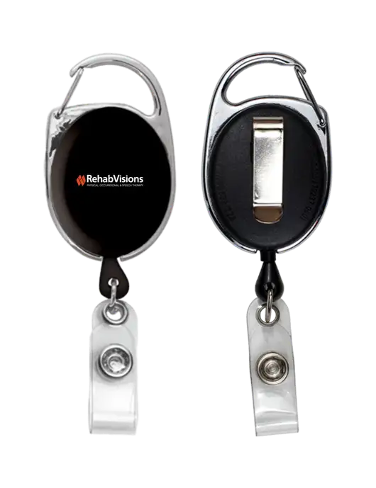 Black Carabiner Style Badge Reel and Badge Holder w/RehabVisions Logo