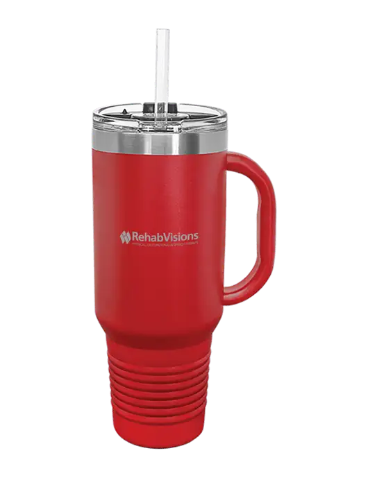 Polar Camel 40 oz. Powder Coated Vacuum Insulated Red Travel Mug with Straw w/RehabVisions Logo