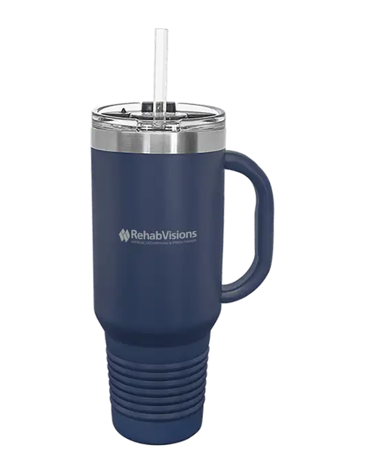 Polar Camel 40 oz. Powder Coated Vacuum Insulated Navy Travel Mug with Straw w/RehabVisions Logo