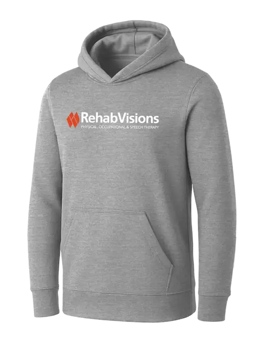 Womens Light Grey Heather Core Fleece Pullover Hooded Sweatshirt w/RehabVisions Logo