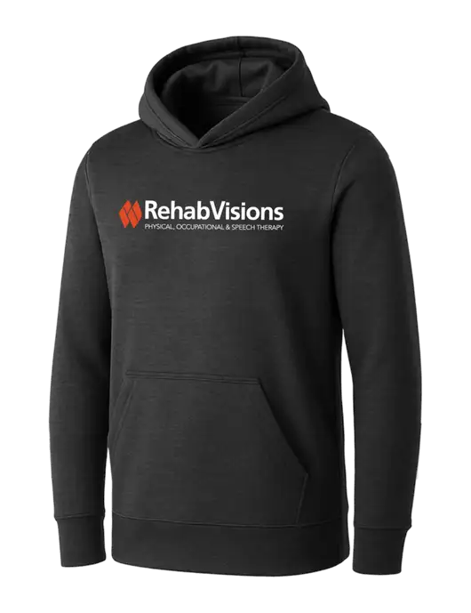 Womens Dark Grey Heather Core Fleece Pullover Hooded Sweatshirt w/RehabVisions Logo