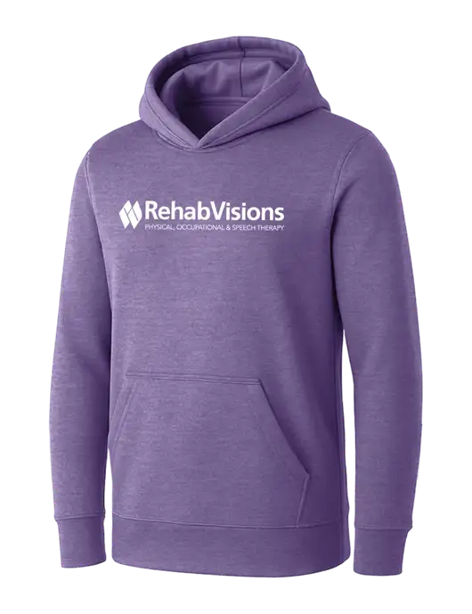 Womens Purple Heather Core Fleece Pullover Hooded Sweatshirt w/RehabVisions Logo