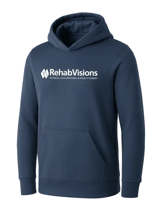 Womens Navy Core Fleece Pullover Hooded Sweatshirt w/RehabVisions Logo