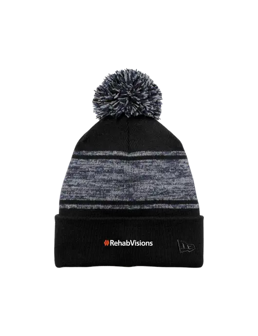 New Era Black/Navy Knit Chilled Pom Beanie w/RehabVisions Logo