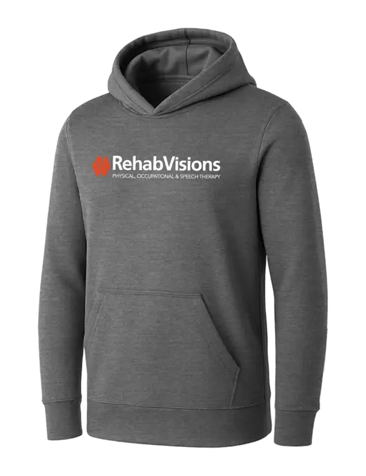 Womens Medium Grey Heather Core Fleece Pullover Hooded Sweatshirt w/RehabVisions Logo