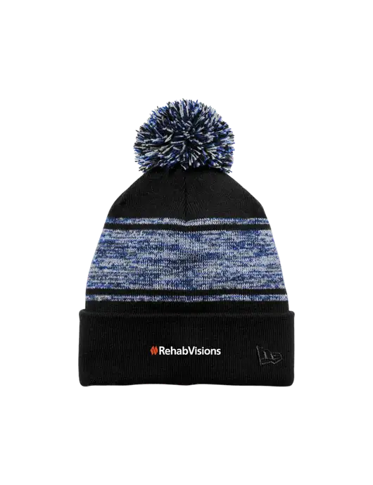 New Era Black/Royal Knit Chilled Pom Beanie w/RehabVisions Logo