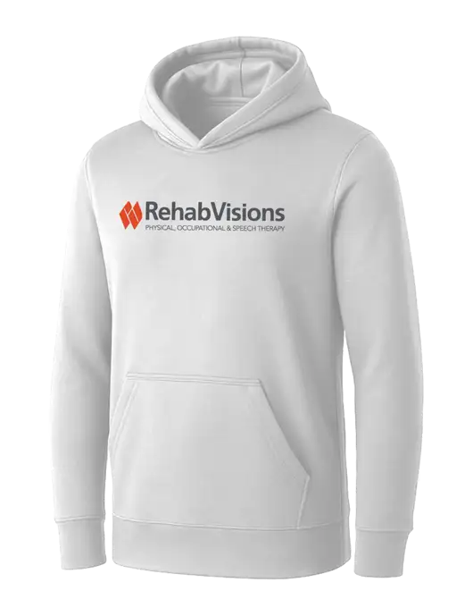 Womens White Core Fleece Pullover Hooded Sweatshirt w/RehabVisions Logo