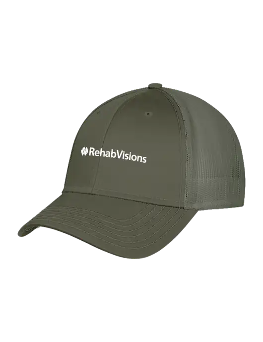Olive Green Mesh Trucker Cap Snap Back w/RehabVisions Logo
