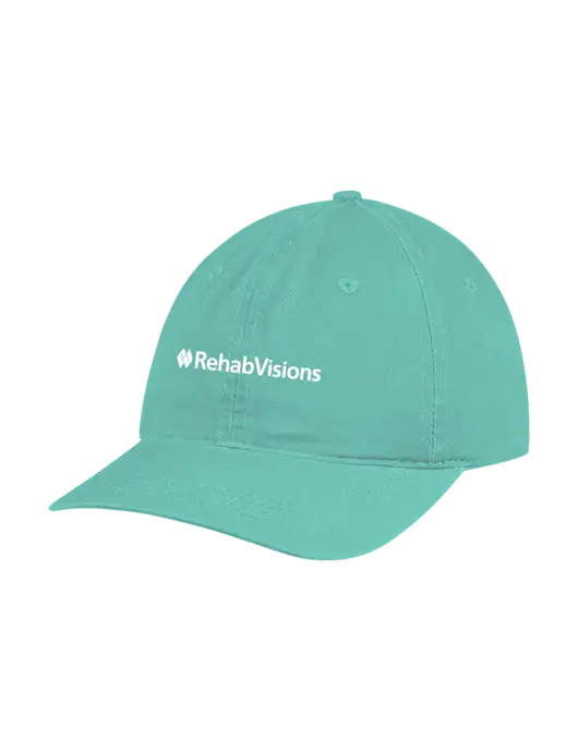 Garment Washed Unstructured Twill Very Light Teal Cap w/RehabVisions Logo