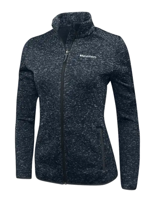 Navy Heather Womens Sweater Fleece Jacket w/RehabVisions Logo