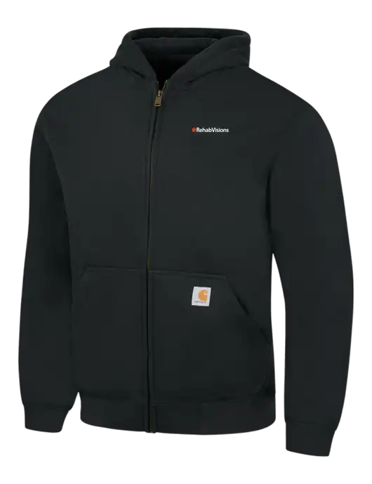 Carhartt Black Rain Defender Paxton Heavyweight Hooded Full Zip-Front Sweatshirt w/RehabVisions Logo