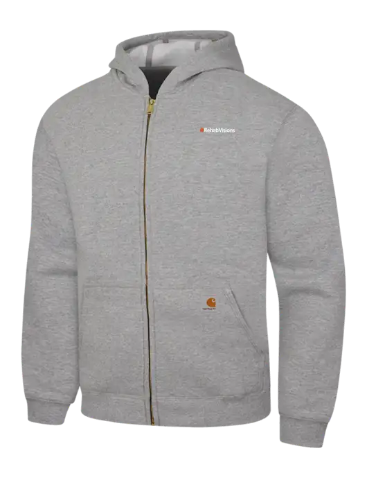 Carhartt Light Grey Heather Midweight Hooded Zip-Front Sweatshirt w/RehabVisions Logo