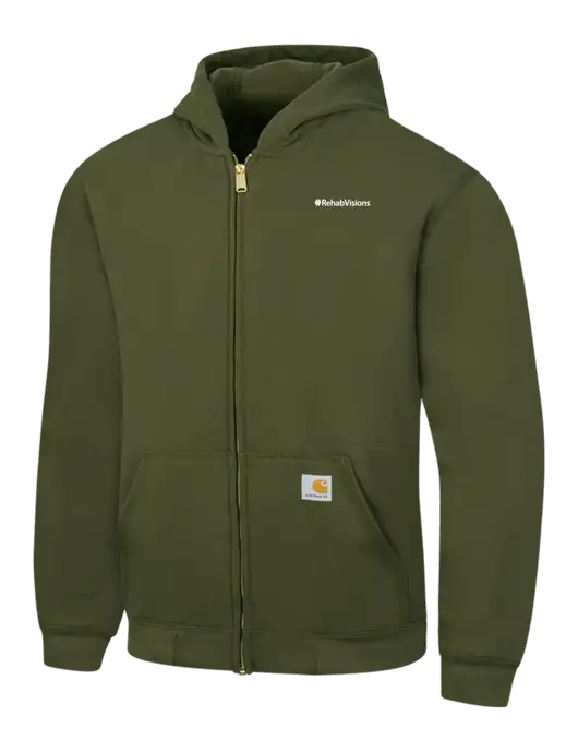 Carhartt Olive Green Midweight Hooded Zip-Front Sweatshirt w/RehabVisions Logo