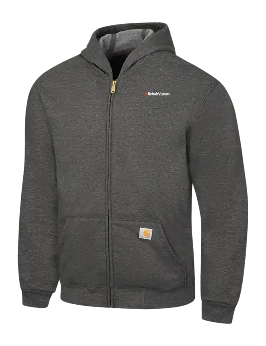 Carhartt Dark Grey Heather Midweight Hooded Zip-Front Sweatshirt w/RehabVisions Logo
