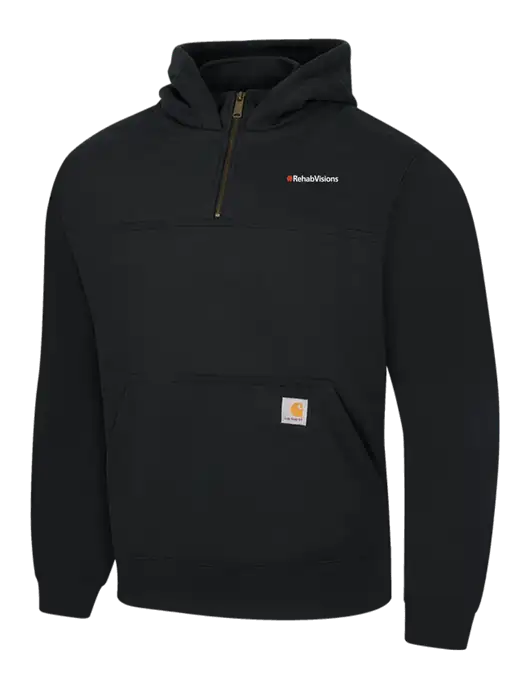 Carhartt Black Rain Defender Paxton Heavyweight Hooded 1/4 Zip Mock Sweatshirt w/RehabVisions Logo