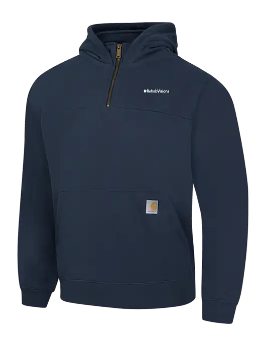 Carhartt Navy Rain Defender Paxton Heavyweight Hooded 1/4 Zip Mock Sweatshirt w/RehabVisions Logo