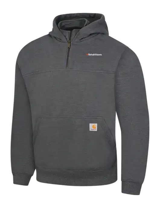 Carhartt Dark Grey Heather Rain Defender Paxton Heavyweight Hooded 1/4 Zip Mock Sweatshirt w/RehabVisions Logo