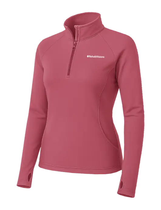 Dark Pink Womens Sport Wick Stretch 1/4 Zip Pullover w/RehabVisions Logo