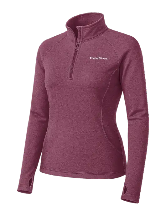 Dark Fuchsia Heather Womens Sport Wick Stretch 1/4 Zip Pullover w/RehabVisions Logo