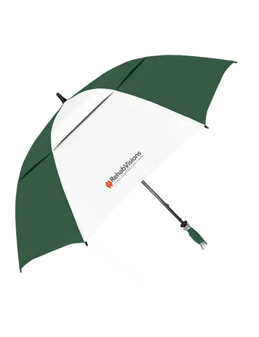 Dark Green/White Vented Typhoon Tamer Golf Umbrella w/RehabVisions Logo