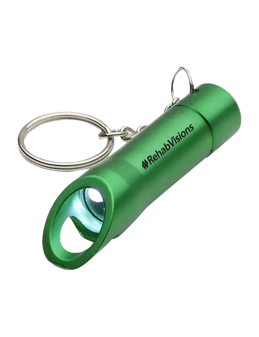 Medium Green Pocket LED Flashlight with Bottle Opener & Keychain w/RehabVisions Logo