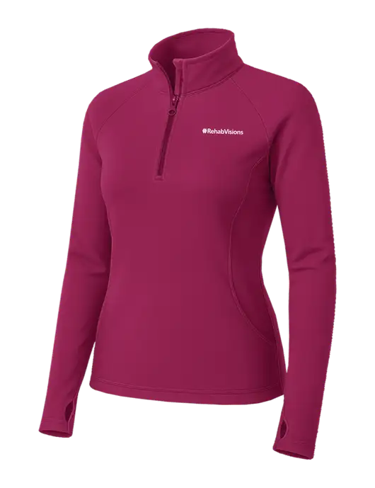 Very Dark Fuchsia Womens Sport Wick Stretch 1/4 Zip Pullover w/RehabVisions Logo