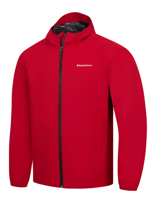 Red Essential Rain Jacket w/RehabVisions Logo