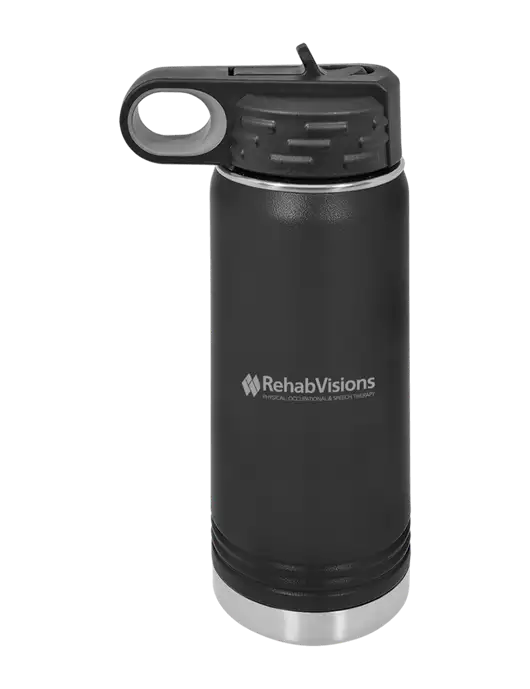 Polar Camel 20 oz Powder Coated Black Vacuum Insulated Water Bottle w/RehabVisions Logo