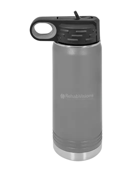 Polar Camel 20 oz Powder Coated Grey Vacuum Insulated Water Bottle w/RehabVisions Logo