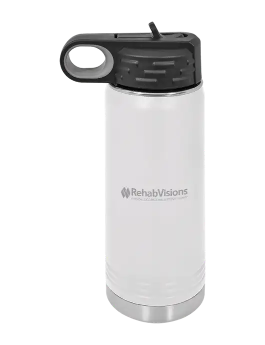 Polar Camel 20 oz Powder Coated White Vacuum Insulated Water Bottle w/RehabVisions Logo