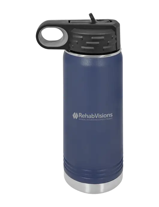 Polar Camel 20 oz Powder Coated Navy Vacuum Insulated Water Bottle w/RehabVisions Logo