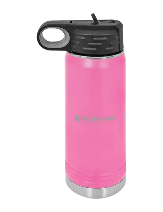 Polar Camel 20 oz Powder Coated Pink Vacuum Insulated Water Bottle w/RehabVisions Logo
