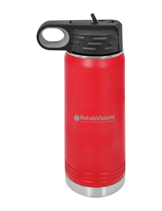 Polar Camel 20 oz Powder Coated Red Vacuum Insulated Water Bottle w/RehabVisions Logo
