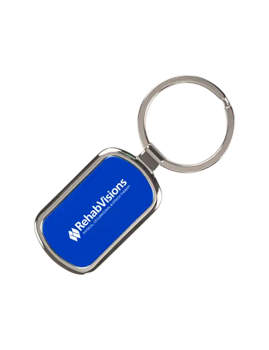 Sapphire Laserable Rectangle Keychain w/RehabVisions Logo