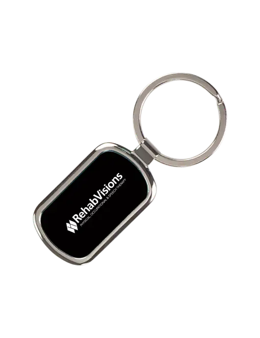 Black Laserable Rectangle Keychain w/RehabVisions Logo