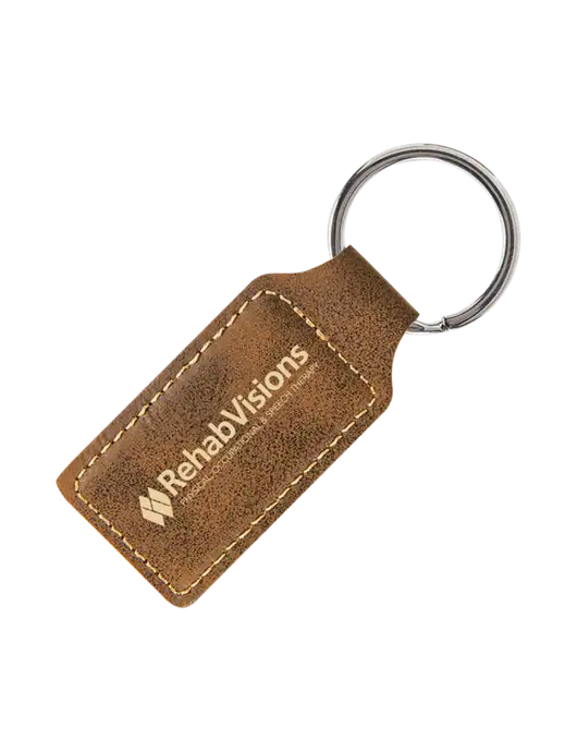 Rustic Laserable Leatherette Rectangle Keychain w/RehabVisions Logo