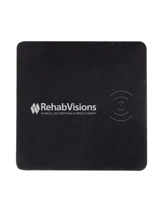 Black Laserable Leatherette Phone Charging Mat w/RehabVisions Logo