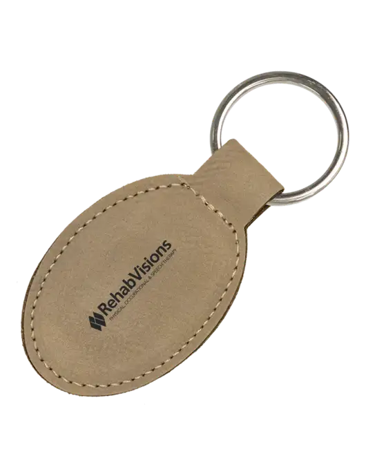 Tan Leatherette Oval Keychain w/RehabVisions Logo