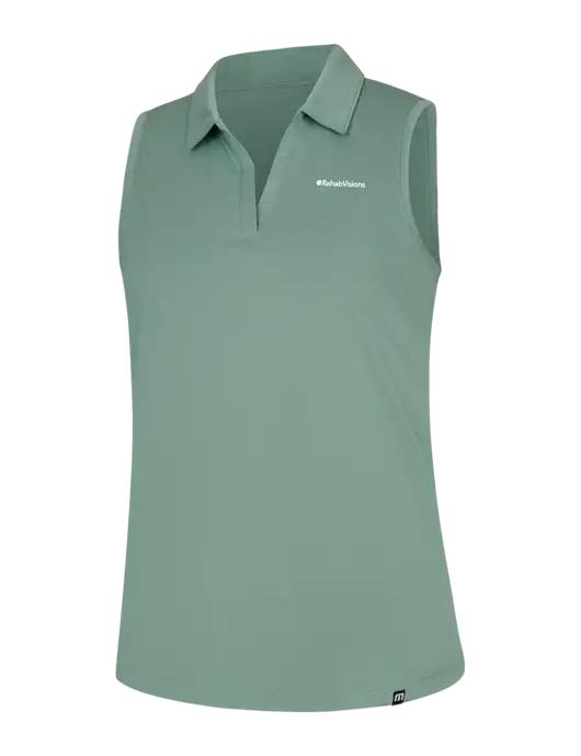 TravisMathew Womens Light Green Heather Coto Performance Sleeveless Polo w/RehabVisions Logo