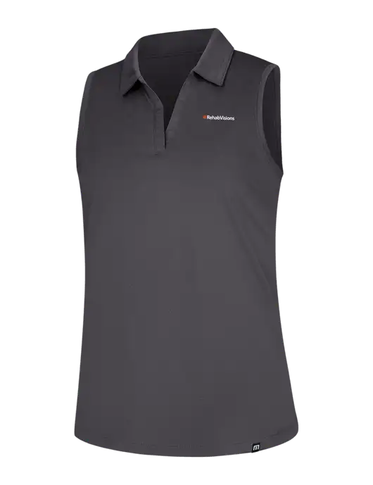 TravisMathew Womens Dark Medium Grey Coto Performance Sleeveless Polo w/RehabVisions Logo