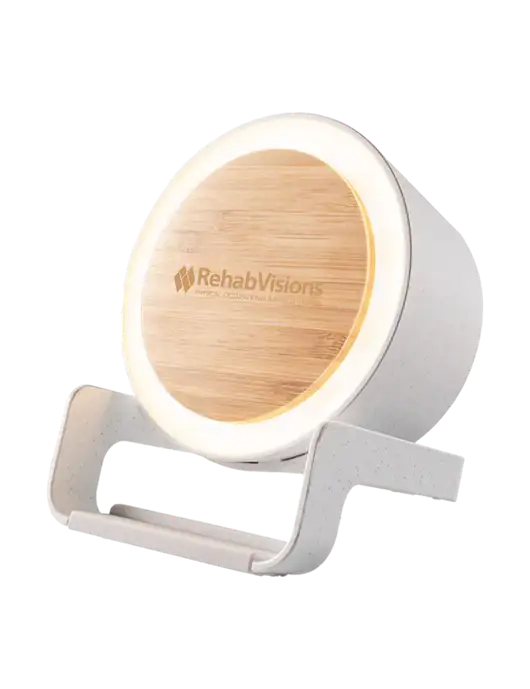 Eco Bamboo Bluetooth Speaker & Wireless Phone Charger  w/RehabVisions Logo
