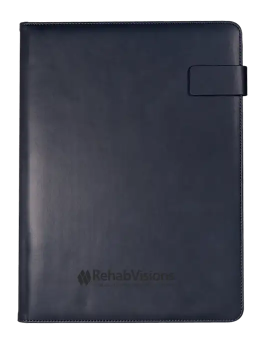 Leeman Navy Tuscany Tech Padfolio 9 x 12.125 w/RehabVisions Logo