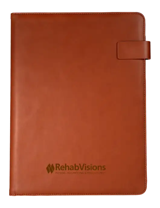 Leeman Light Brown Tuscany Tech Padfolio 9 x 12.125 w/RehabVisions Logo